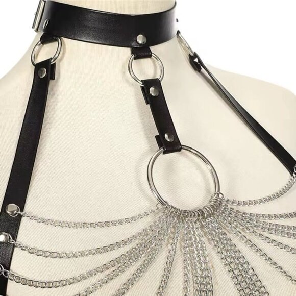 PU Leather Body Chain Draped Hoop Harness Belt Accessory main image 4